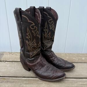 Justin Boots 10D Exotic Lizard Almond Toe Cowboy Brown Style J 10279 A 9105